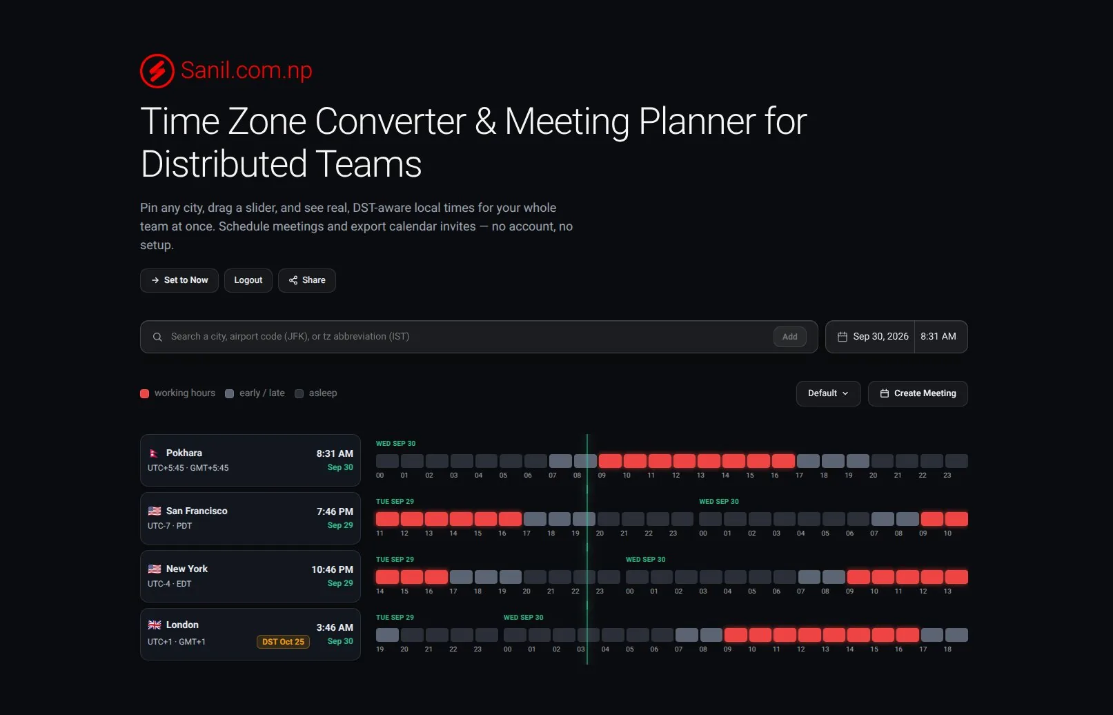 Time Zone Converter and Meeting Planner screenshot